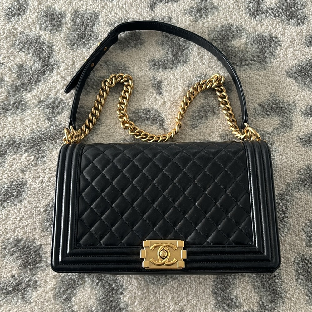 Chanel boy bag in black lamb skin and gold hardware 2015 sz new medium